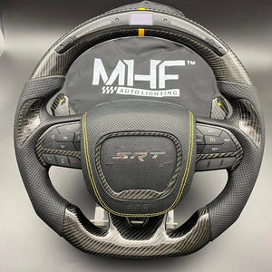 2014- 2021 Carbon Jeep / Dodge SRT Yellow Accent Steering Wheel
