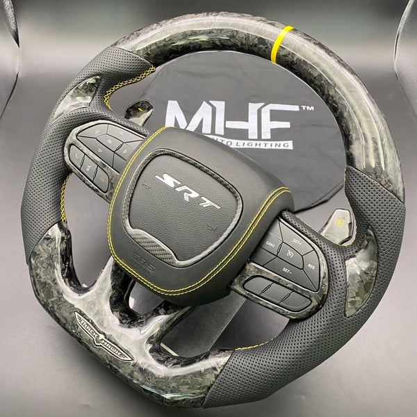2018-2021 Carbon “Track Series” Yellow Accent Forged TrackHawk Steering Wheel