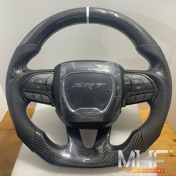 2014-2021 Jeep/ Dodge Carbon White Accent Steering Wheel