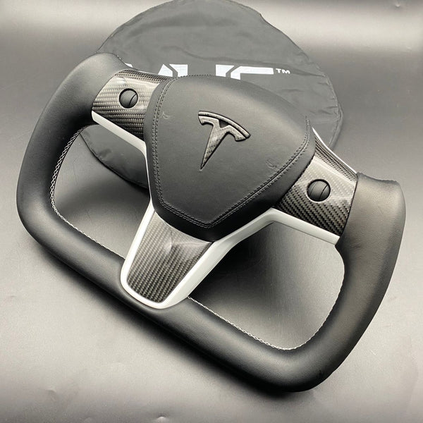 Tesla Model 3 & Y Fighter Jet Carbon White Accent Steering Wheel