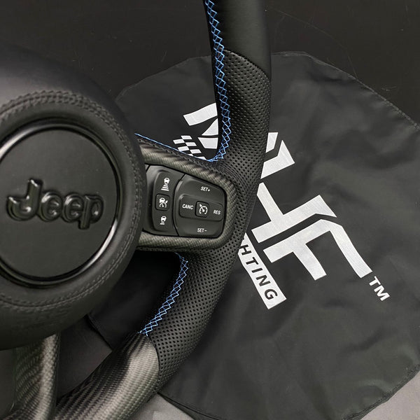 2018-2024 JT / JL “Light Blue Matte Carbon” Jeep Wrangler Steering Wheel