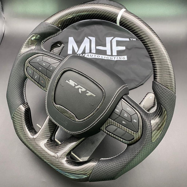 2014-2021 Jeep/ Dodge White Accent Carbon Steering Wheel