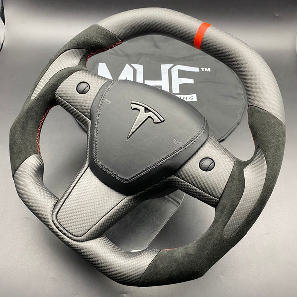 Tesla Model 3 & Y Carbon Red Accent Steering Wheel