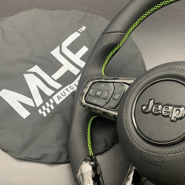 2018+ JT / JL “Perforated Leather /  Neon” Forged Carbon Jeep Wrangler Steering Wheel