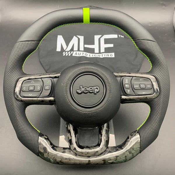 2018-2022 JT / JL “Perforated Leather /  Neon” Forged Carbon Jeep Wrangler Steering Wheel