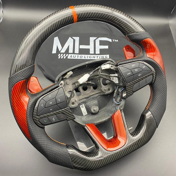 2014-2021 Jeep/ Dodge Carbon Orange Accent Steering Wheel