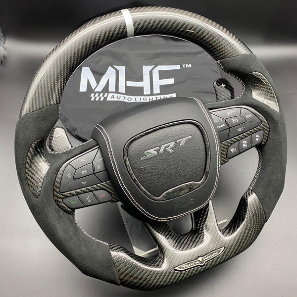 2018-2021 Carbon “Track Series” Alcantara Silver Accent TrackHawk Steering Wheel