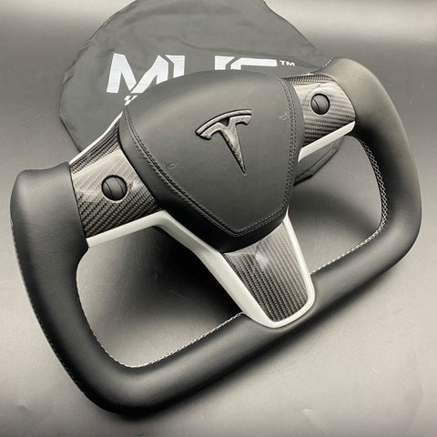 Tesla Model 3 & Y Fighter Jet Carbon White Accent Steering Wheel