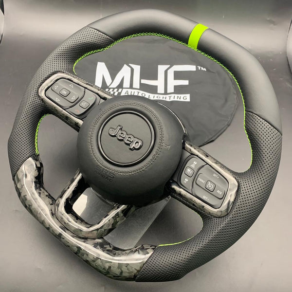 2018+ JT / JL “Perforated Leather /  Neon” Forged Carbon Jeep Wrangler Steering Wheel