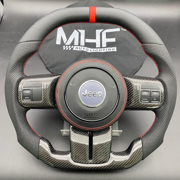 2011-2017 JK Wrangler Leather + Carbon Red Accent Steering Wheel