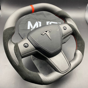 Tesla Model 3 & Y Carbon Red Accent Steering Wheel