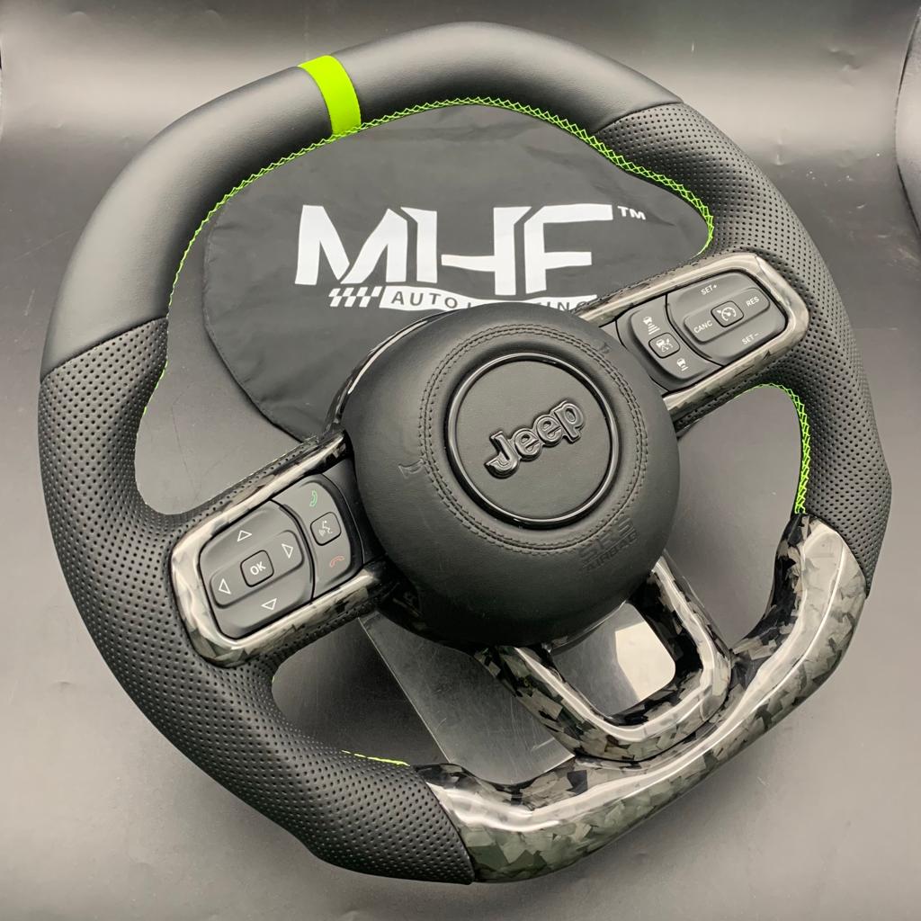 2018-2022 JT / JL “Perforated Leather /  Neon” Forged Carbon Jeep Wrangler Steering Wheel